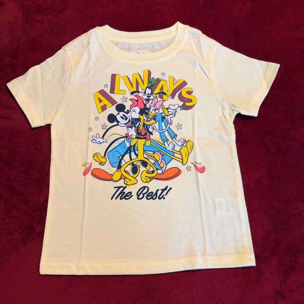 Disney Mickey and Friends Kids Yellow Graphic T-Shirt Always The Best Size 5/6